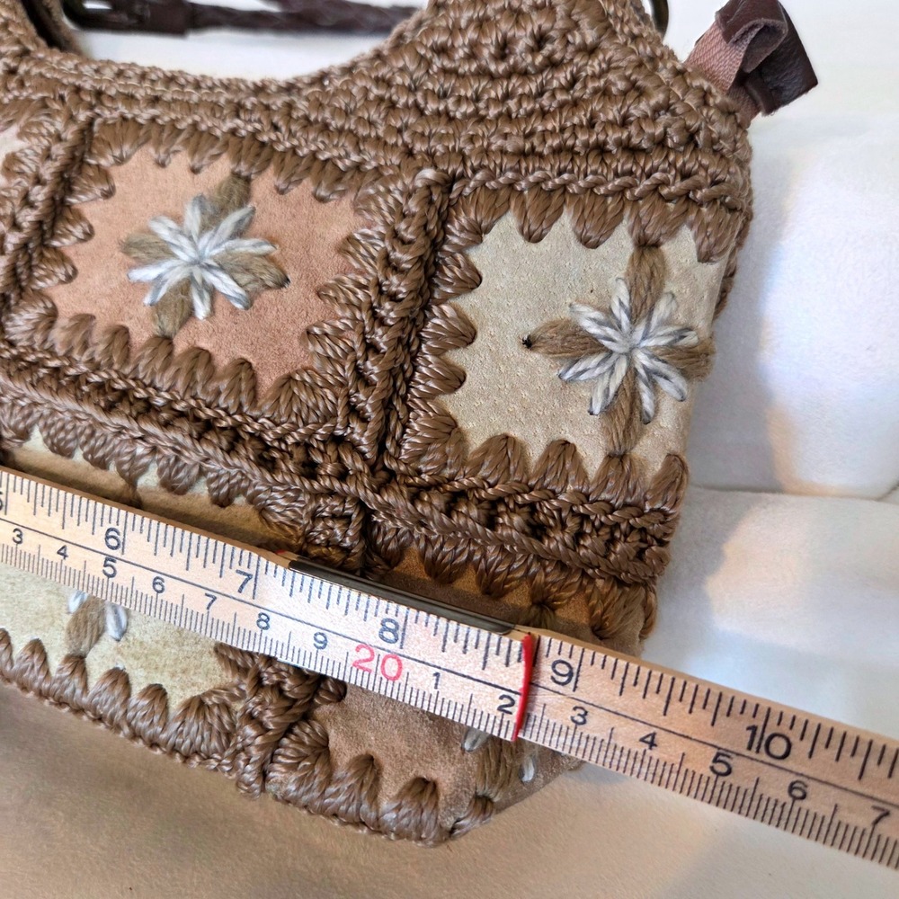 Y2K The Sak Vintage Patchwork Leather Crochet Shoulder Bag Brown Floral Boho - Picture 6 of 10